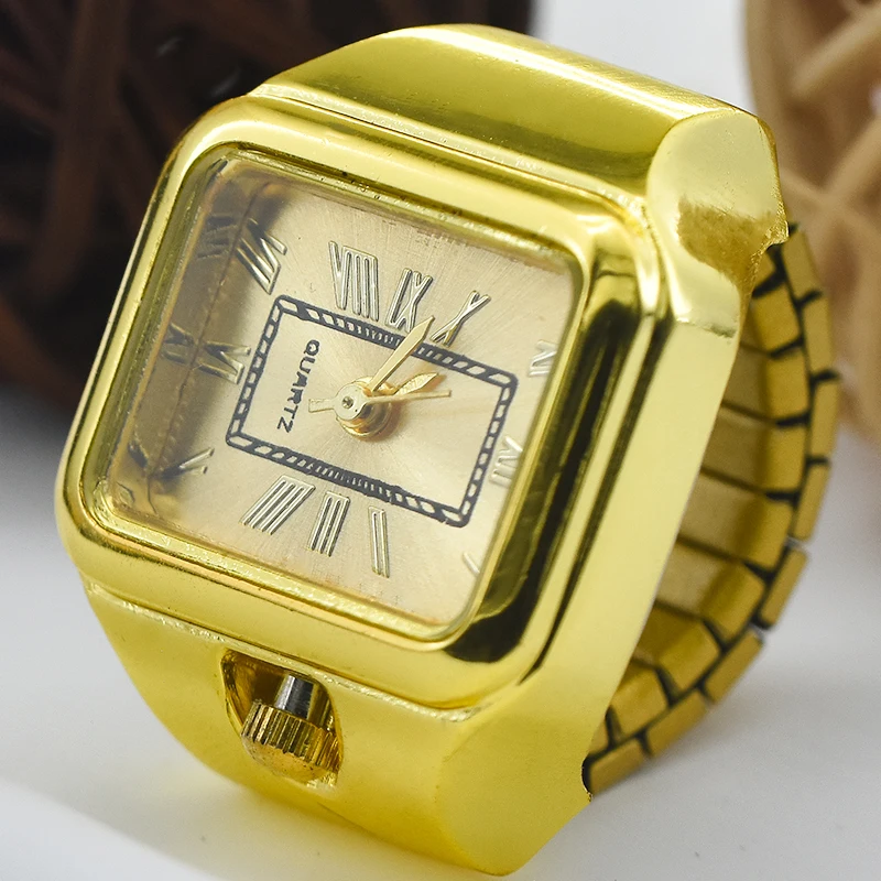 Ring Quartz Watch New Hot Selling Creative Roman Literal Alloy Shell Finger Square Dial Couple Men And Women