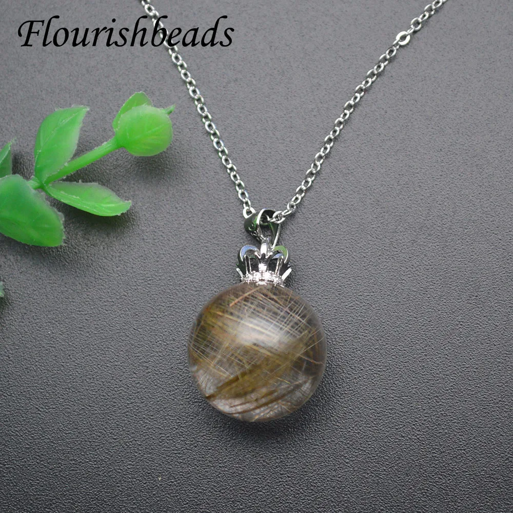 

High Quality Natural Gold Hair Quartz Pendant Link Chain Necklace for Reiki Crystal Energy Women Jewelry Gift