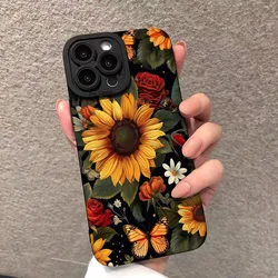 Minimalist Sunflower Rose Butterfly Silicone Phone Case - Soft Back Cover - Xiaomi 14 (2)