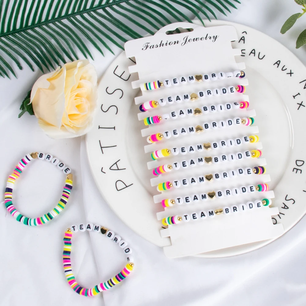 Set JGA Da 11 Bracciali Per Addio Al Nubilato 'Team Bride': 1 Bianco Per La Sposa + 10 Neri Per Le Amiche