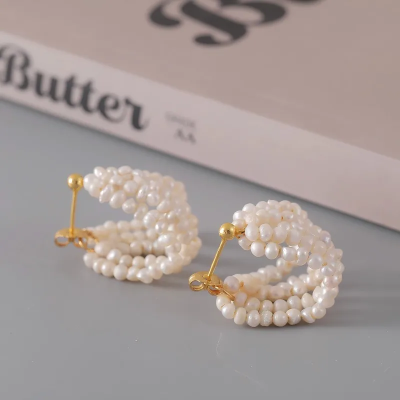Pearl earrings High fashion sense Multi-layered pear Vintage Niche temperament Natural freshwater pearls Ladies' earrings