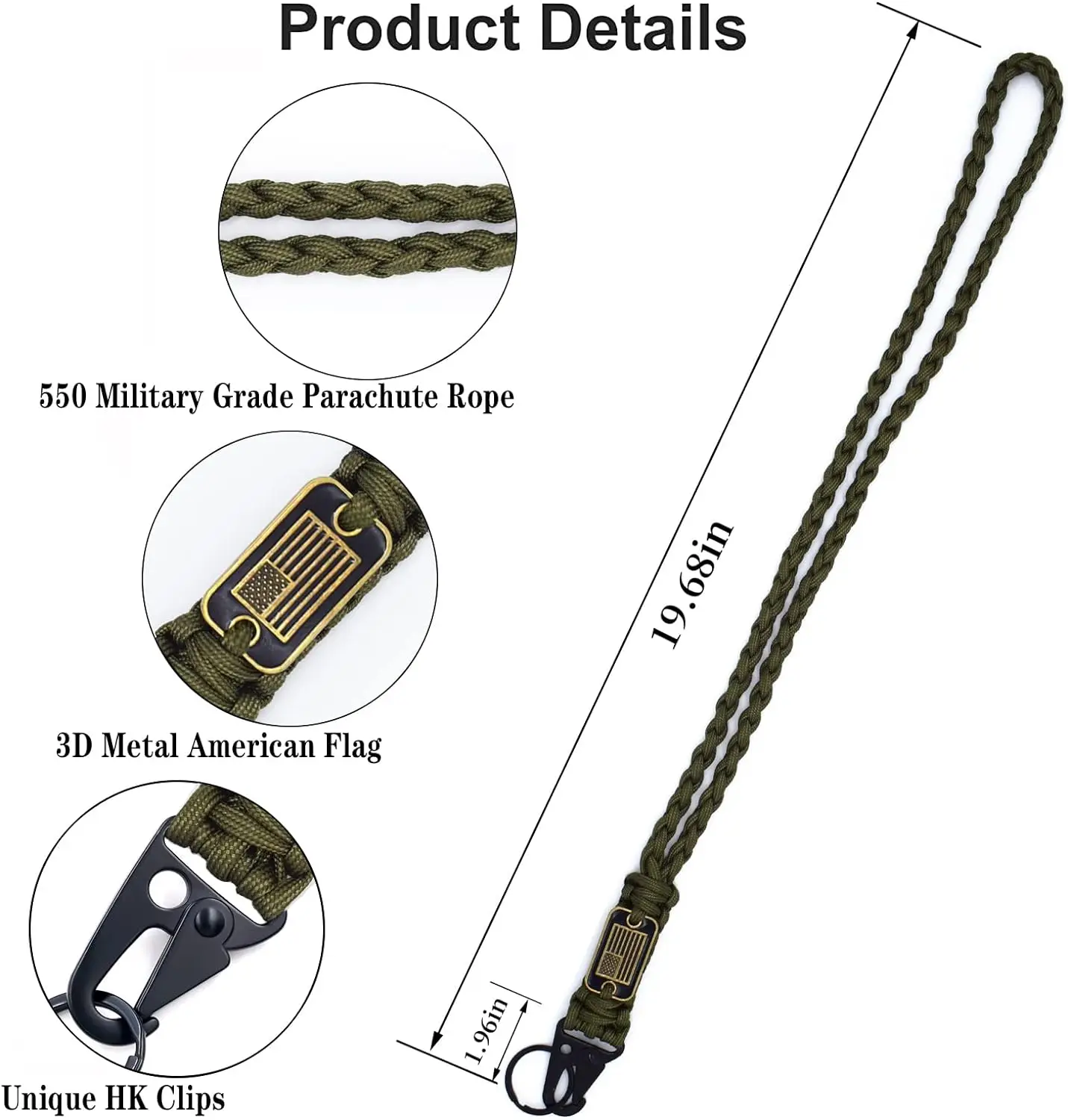 2 Pcs Heavy Duty Braided Paracord Lanyard Keychain with USA Flag Parachute Rope Necklace with Metal HK Clip Key Ring for Outdoor paracord rope,braided paracord,paracord accessories,outdoor accessories,paracord lanyard pendants,outdoor knife lanyard,paracord keychain