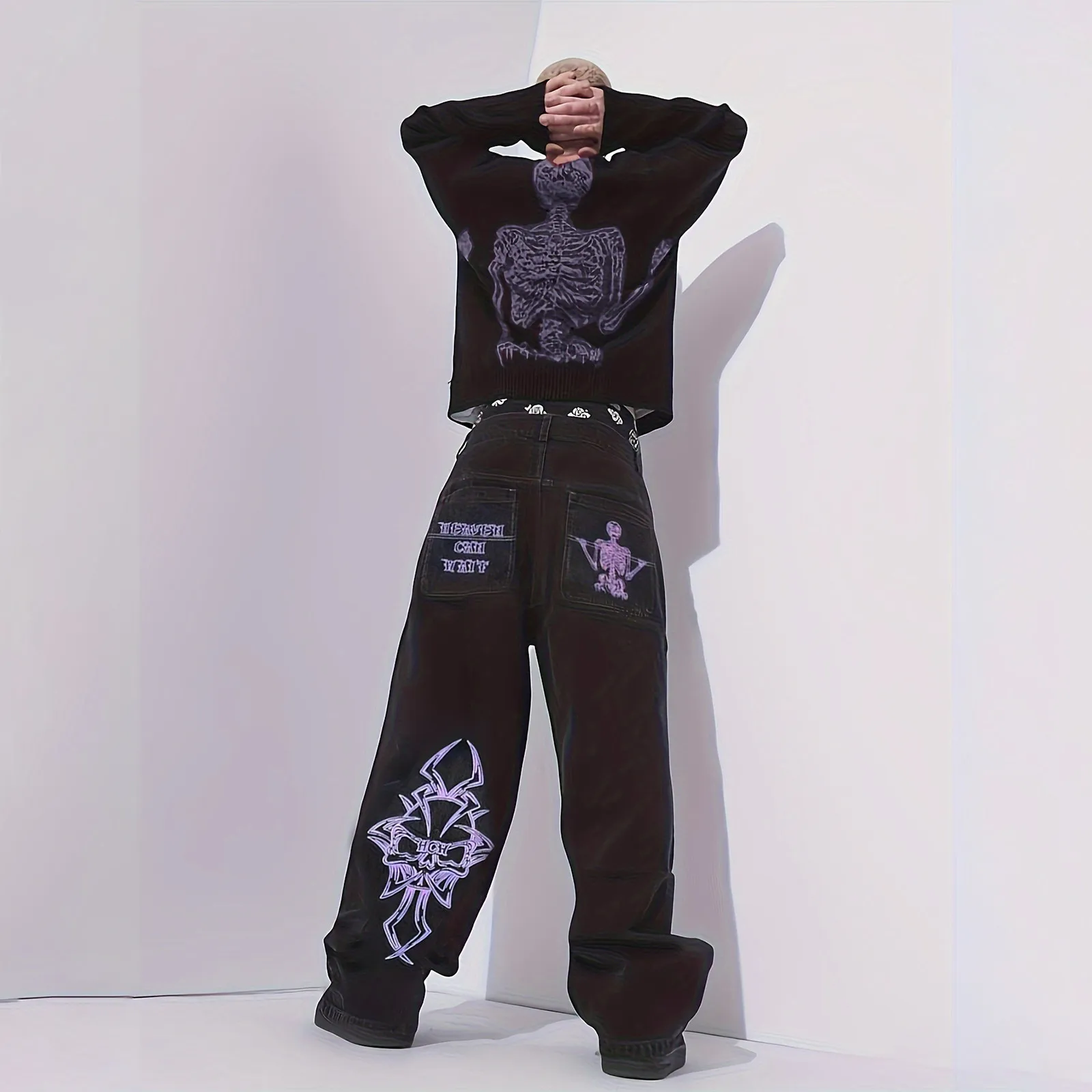 Men'S Fully Embroidered High Street Hip Hop Fashionable Loose Straight Leg Wide Leg Pants New mens casual trousers