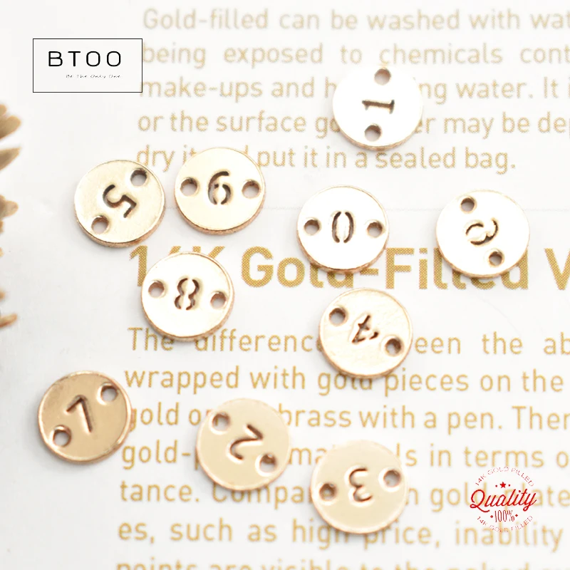 14K Gold Filled 6MM Double Hole Round 0-9 Number Charm for Jewelry Making DIY Accessories Necklace Charm Hypoallergenic Jewelry