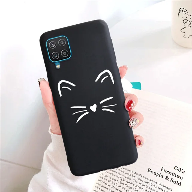Candy Matte Soft TPU Case For Samsung Galaxy A12 Shockproof Silicone Back Cover For SamsungA12 A 12 SM-A125F Cases Red Cat Funda 001I044