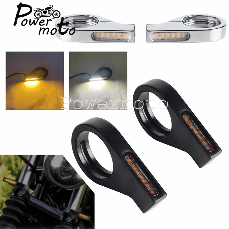 

For Harley Sportster Dyan Softail Street Amber E24 E-Mark Universal Motorcycle 41mm Fork Tube Turn Signal Light DRL LED Lights