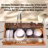 อ่างล้างจานสแตนเลส 304 แบบน้ำตก ดีไซน์หรูหราทันสมัย พร้อมจอแสดงผล LED ชุดก๊อกน้ำอ่างล้างจานพร้อมที่จ่ายสบู่และแก้ว 3