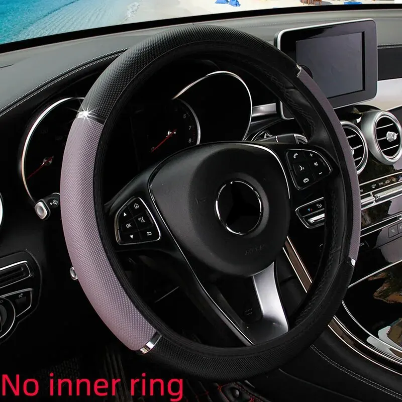 Leder Metallstreifen Sportliches Pop-Auto ohne Innenfelge Lenkradbezug Autozubehör Passend für 14,5-15 Zoll – Detail 7