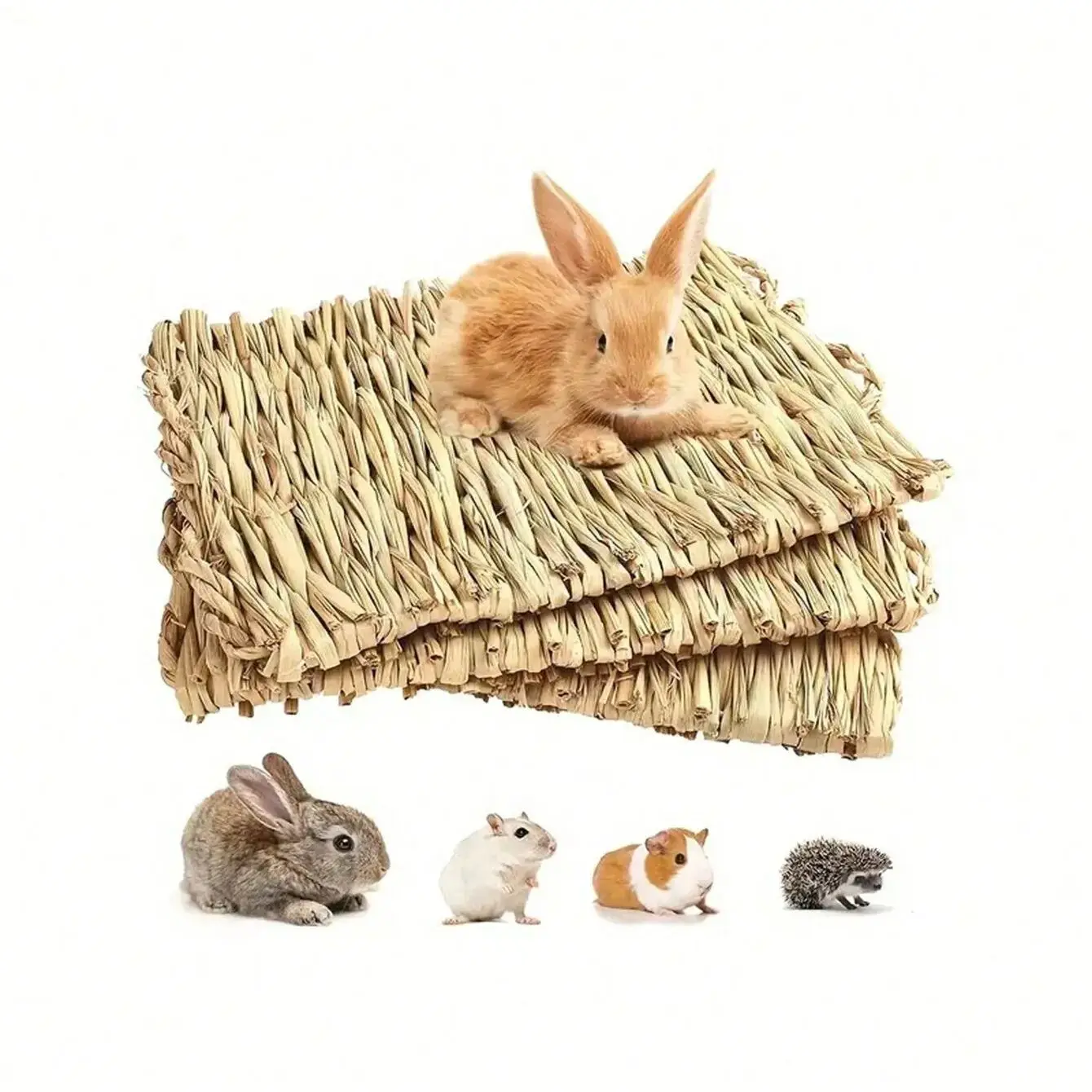 1pc-Bunny Grass Mat Small Animal Woven Hay Mat Natural Straw Bedding Resting Cage Mat For Guinea Pig Chinchilla Hamster Rat
