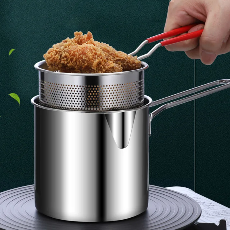 1200ML Deep Frying Pot 304 Stainless Steel Kitchen Fryer With Strainer Tempura Fryer Pan Chicken Fried Home Cooking Tools 1 1200ML Deep Frying Pot 304 Stainless Steel Kitchen Fryer With Strainer Tempura Fryer Pan Chicken Fried Home Cooking Tools 1