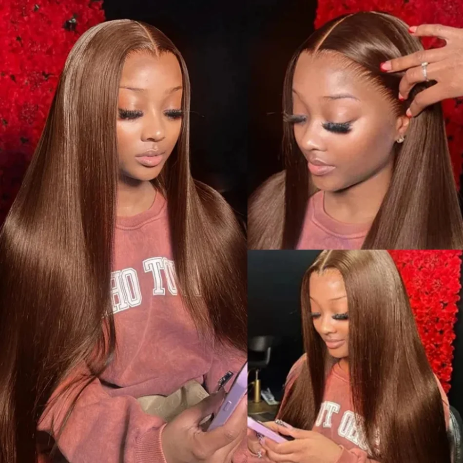 Chocolate Brown Human Hair Wigs 13X6 Hd Transparent Lace Frontal Wig Colored 13X4 Straight Lace Front Wigs For Women Pre Plucked