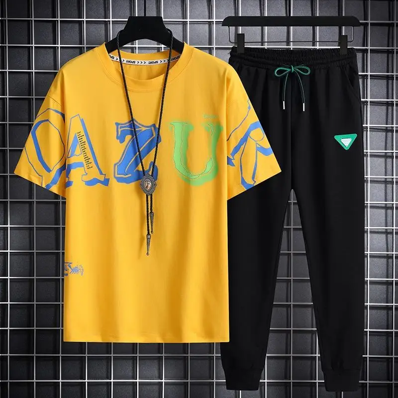 

Sports Suits Pants Sets Short Quarter Sleeve Tracksuit Novelty In T Shirt Man Chic Men's Clothing Cool Trouser Young La Xl Top