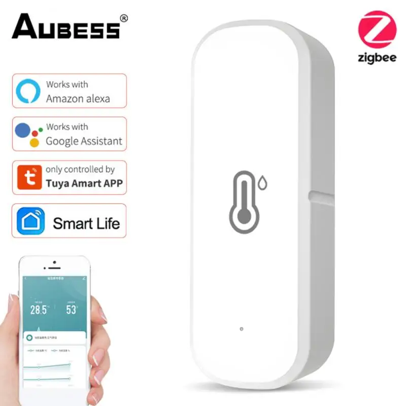 

Умный датчик температуры и влажности Tuya ZigBee, дистанционное управление через приложение, с голосовым управлением, работает с Alexa Google