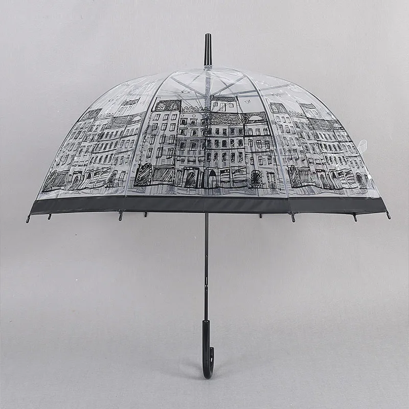 Women Transparent Umbrellas Mushroom Umbrella Long Handle Large