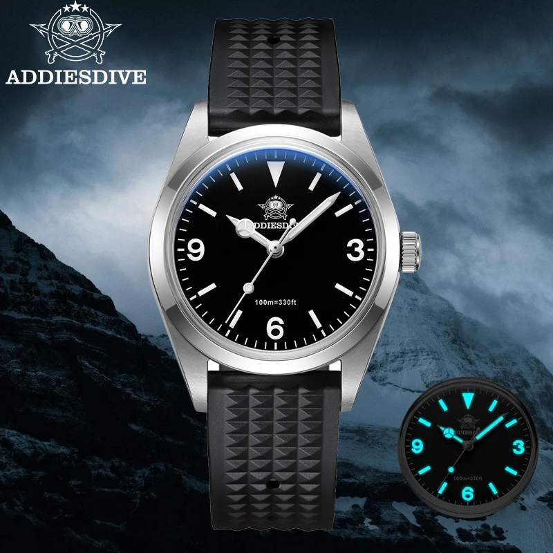 ADDIESDIVE 36mm AD2023 Quartz Watch Stainless Steel Black