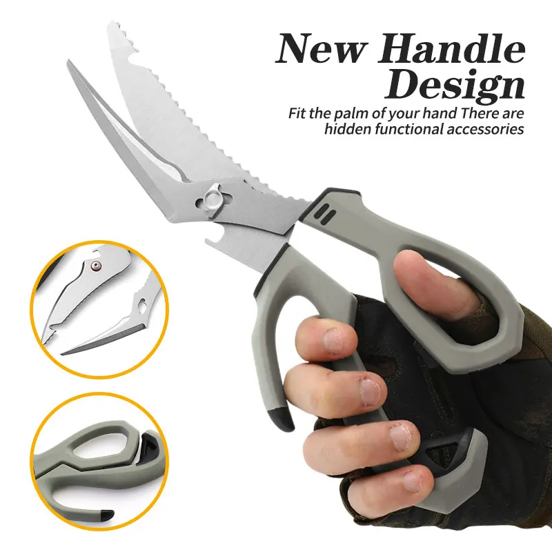Kitchen Stainless Steel Scissors Sharp Blades with Plastic Handles Detachable Multifunctional Heavy Duty Outdoor Fish Bone Sciss 4