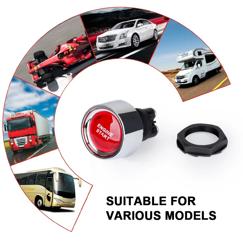 Car Start Button Car Start Stop Button 12V/24V 50A Car Engine Start Push Button Keyless Start Button Ignition Starter Car Engine Auto Accessories