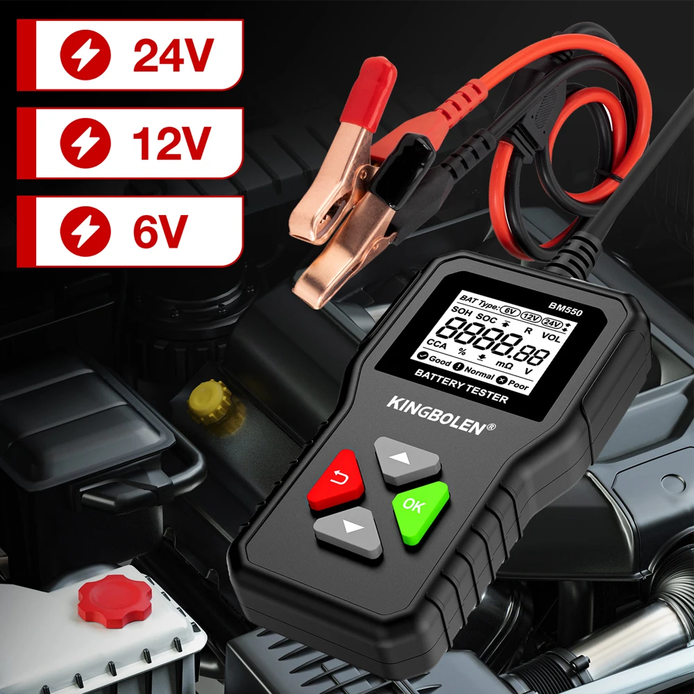 KINGBOLEN BM550 Auto Car Battery Tester 6V 12V 24V 100-2000 CCA Battery System Detect Battery Analyzer Car Battery Tool PK KW208 3