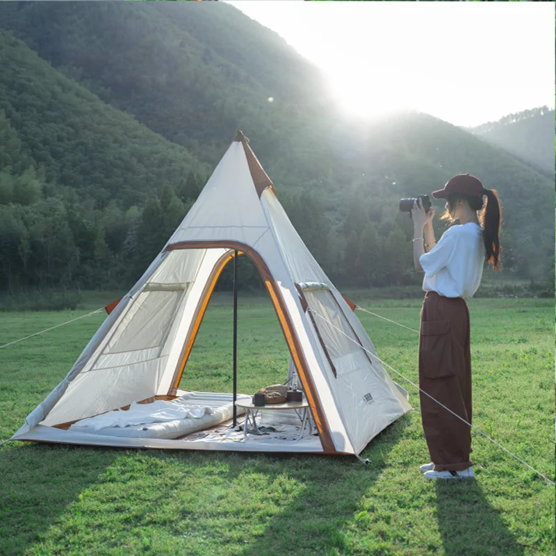 Latourreg Tienda de campaña al aire libre para 2 personas de 6.6 ft de lona  para acampar pirámide Tienda grande de pagoda de tipi para adultos