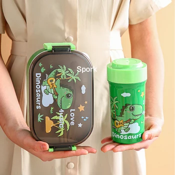 Lunch Box for School/ Kids/Kindergarten With Water Bottle Dinosaur Unicorn Chirldren Food Snack Box Taper 1