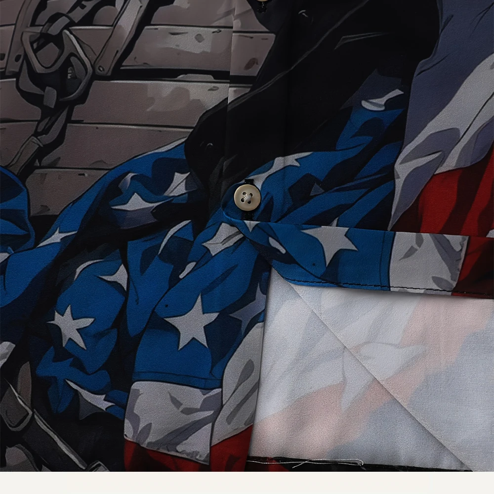 American Flag Print Veteran Men's Short Sleeve Shirt Fighting Eagle Comrade Party Wear Oversized Top 5