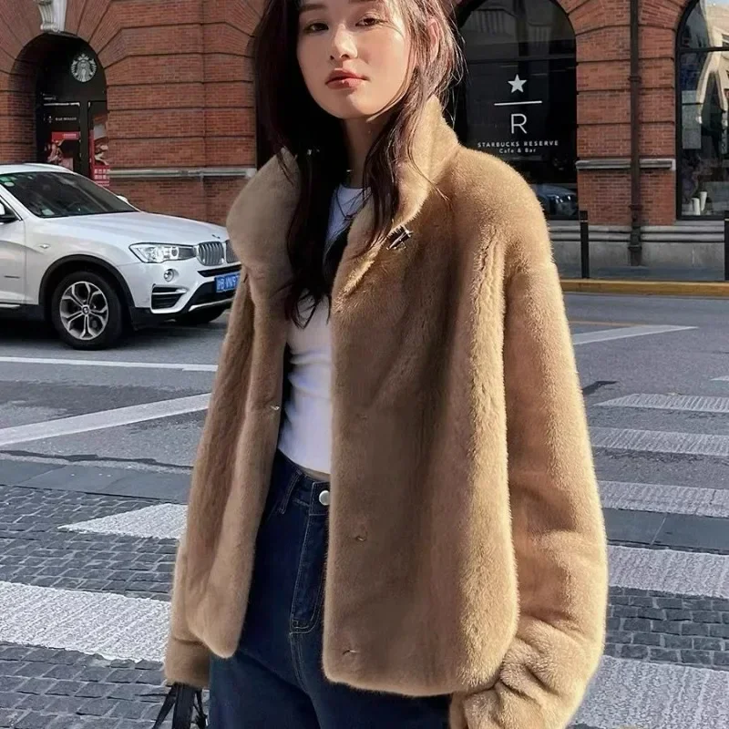 

2023 New Mink Coat Women's Faux Fur Autumn and Winter Thickened Short Fashionable Loose Lamb Hair Comfortable Keep Warm Coat