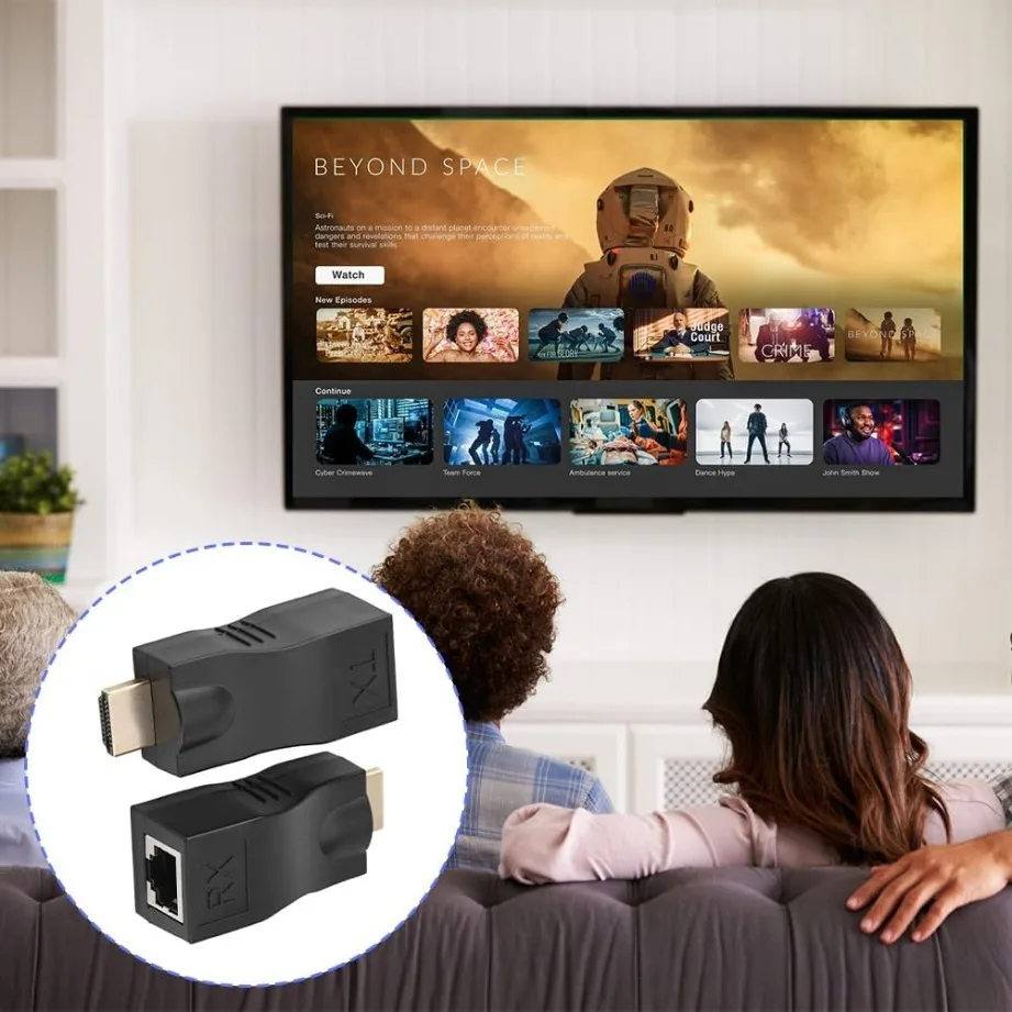 HDMI 호환 RJ45 연장기 HDMI 호환 연장기 RJ45 30M 연장기 - Cat 5e/6 네트워크 LAN 이더넷 어댑터를 통한 RJ45