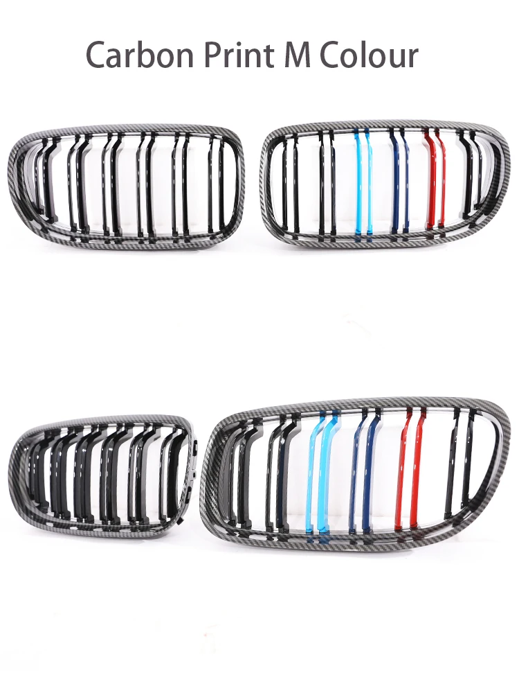 Carbon Fiber Print Grille Kidney Grill For BMW 3 Series E90 E91 LCI 2009-2012 LCI Gloss Black M Color Chrome Silver Double Slat