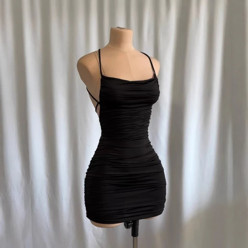 New Spring Women's Halter Suspender U-neck Dress Y2k Summer Fashion Lace-up Sexy Hottie Sleeveless Pleated Hip-wrapped Skirt