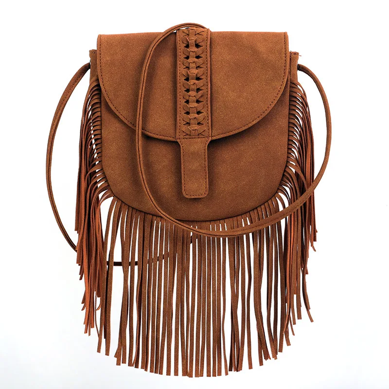 Stylish Womens Suede Bucket Bag Fringe Crossbody Boho Bag for Women