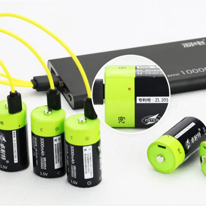 

4PCS ZNTER 3000mAh 1.5V rechargeable battery C size USB rechargeable lithium polymer battery with Micro USB charging cable