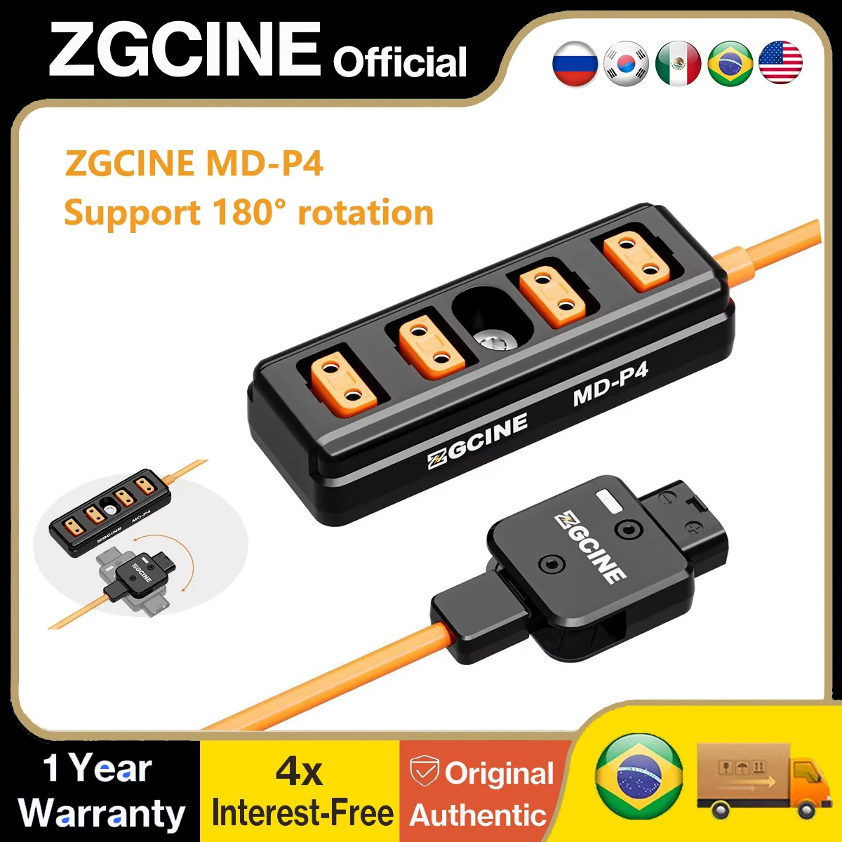ZGCINE MD-P4 D-Tap to 4 D-Tap 1:4 분배 어댑터 케이블 (V-마운트 배터리용, 카메라 LED 비디오 조명 모니터 전원 공급)