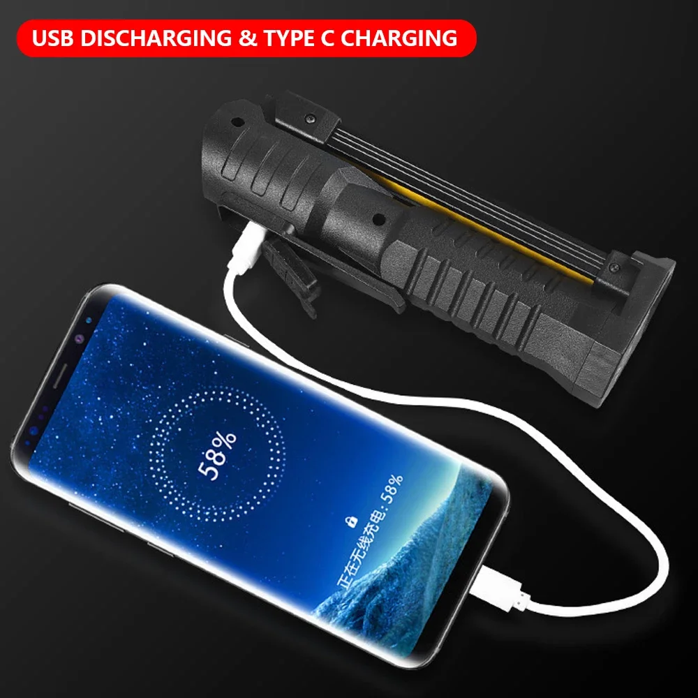 접이식 COB XPE LED 작업등 USB 충전식 휴대용 손전등 마그네틱 베이스 후크 자동차 수리 비상 검사 레드 SOS