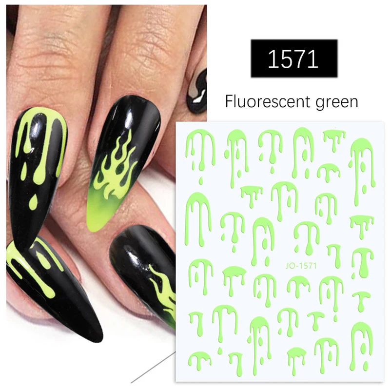 

3Dn nail art sticker water drop design gold white black green purple rainbow glow in dark night peel off nail strips YJ081