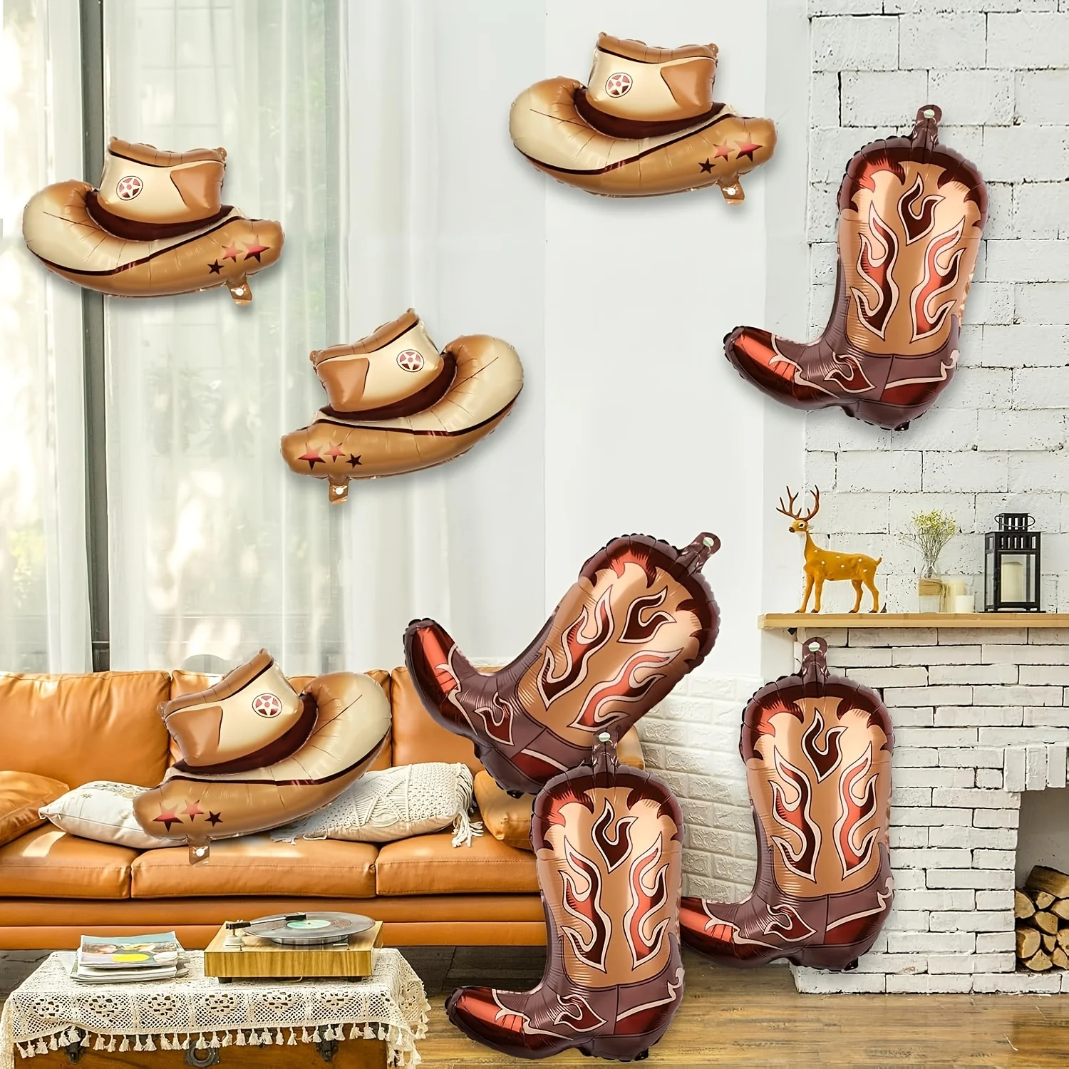 8 Stück Party-Ballon mit Western-Motiv, einschließlich Cowboystiefel und Cowboyhut-Luftballons, Geburtstags- und Junggesellenabschiedsgeschenk zum Western-Motiv