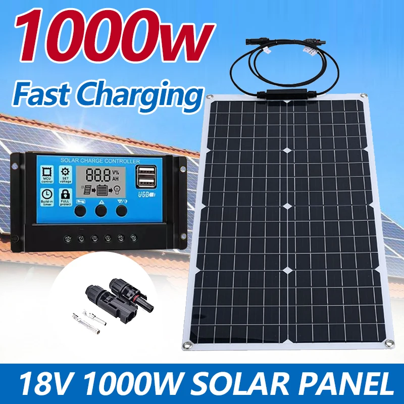 

1000W Flexible Solar Panel High-Efficiency Kit 18V Outdoor Solar Single Crystal Panel RV Car Yacht Marine Charger Power Supply