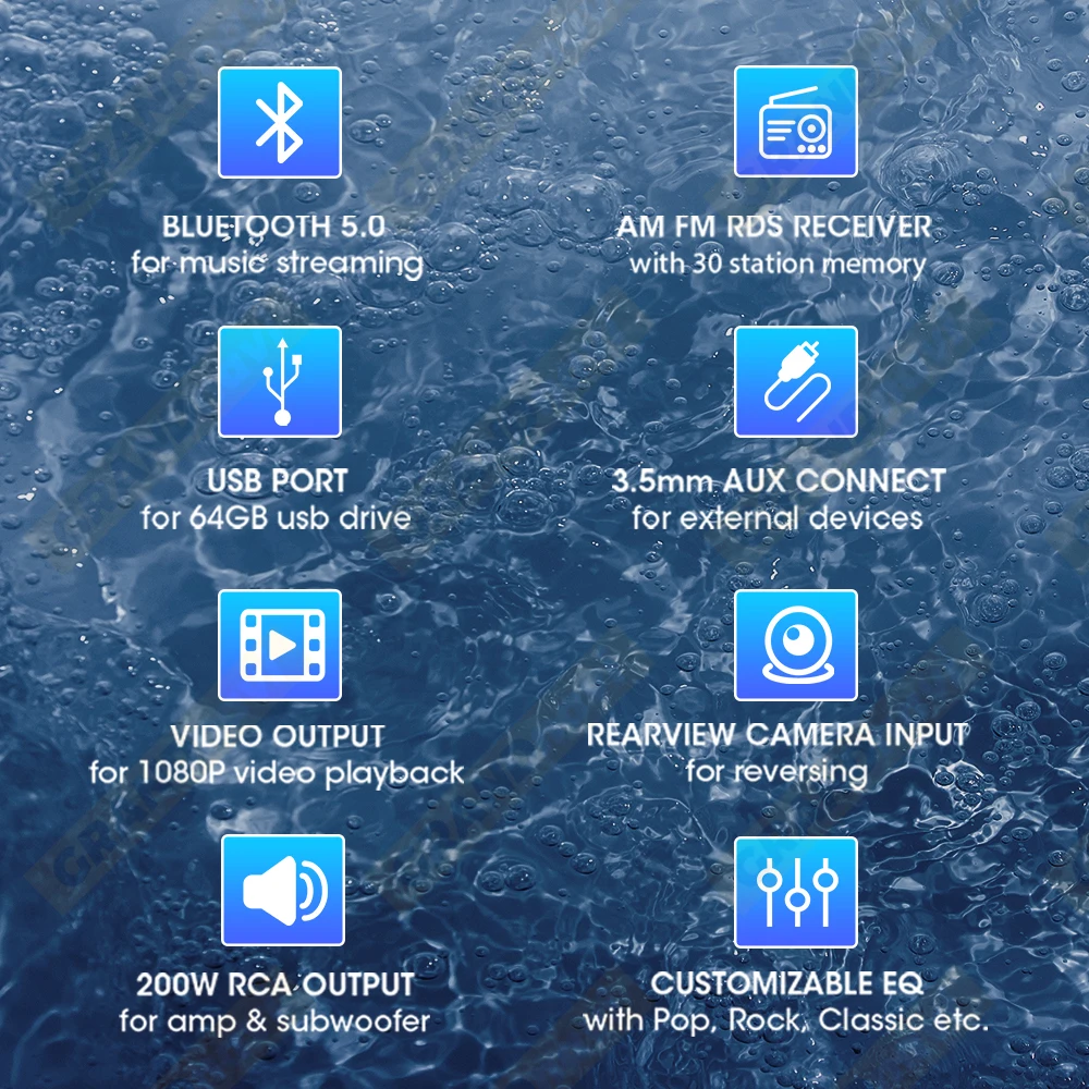 GRANDnavi MP5 Marine Stereo Waterproof Boat Radio Player Bluetooth FM AM RDS Audio Yacht Gauge RV ATV UTV Cart
