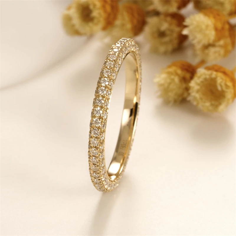 

CxsJeremy 14K Yellow Gold Moissanite Ring Women Full Eternity Wedding Band Three Sided Band Minimalist Pave Anniversary Matching