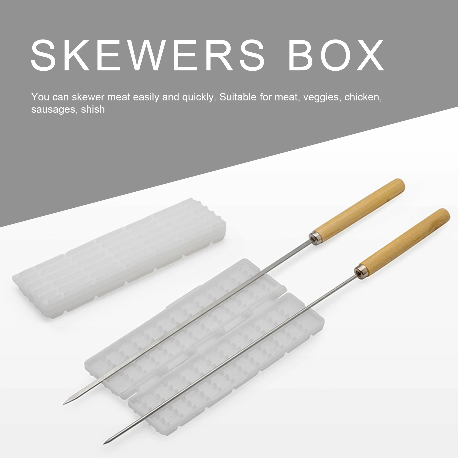 20PCS Barbecue Skewer Grilling Kabob Reusable Metal Skewers Heavy Duty Stainless Steel BBQ Shish Kabob Tools