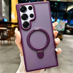 Luxury Matte Translucent Phone Case with Magnetic Metal Ring Bracket Cover - Galaxy S26+ (Purple)