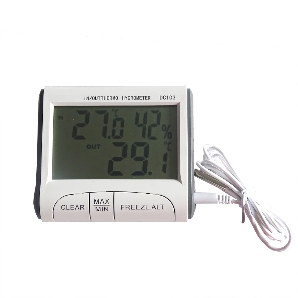 

Indoor Outdoor Thermometer Moisture Meter Portable Temperature with Clock Function Moisture Meter with Probe