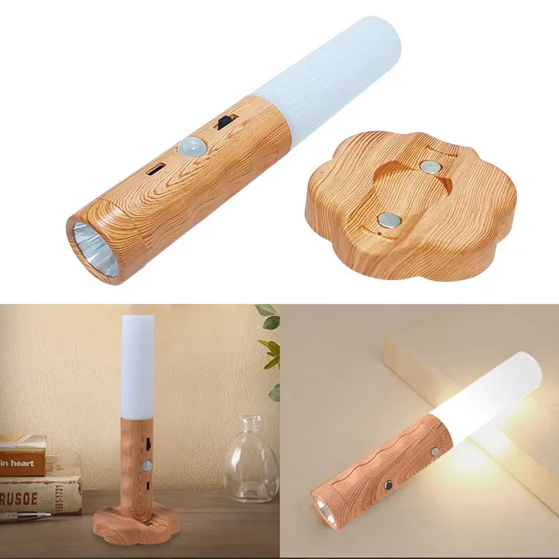 Rechargeable LED Imitation Wood Grain Night Light, Handheld Magnetic Design, Portable, Suitable for Wardrobe, Bedroom, Corridor