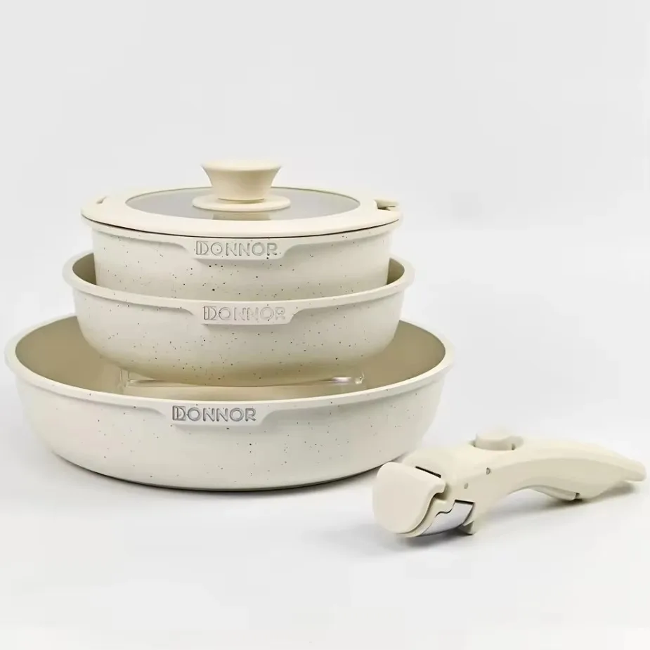 DONNOR 5 pezzi/17 pezzi set di padelle antiaderenti padella non tossica con manico rimovibile set di casserole per latte pressofuso in alluminio