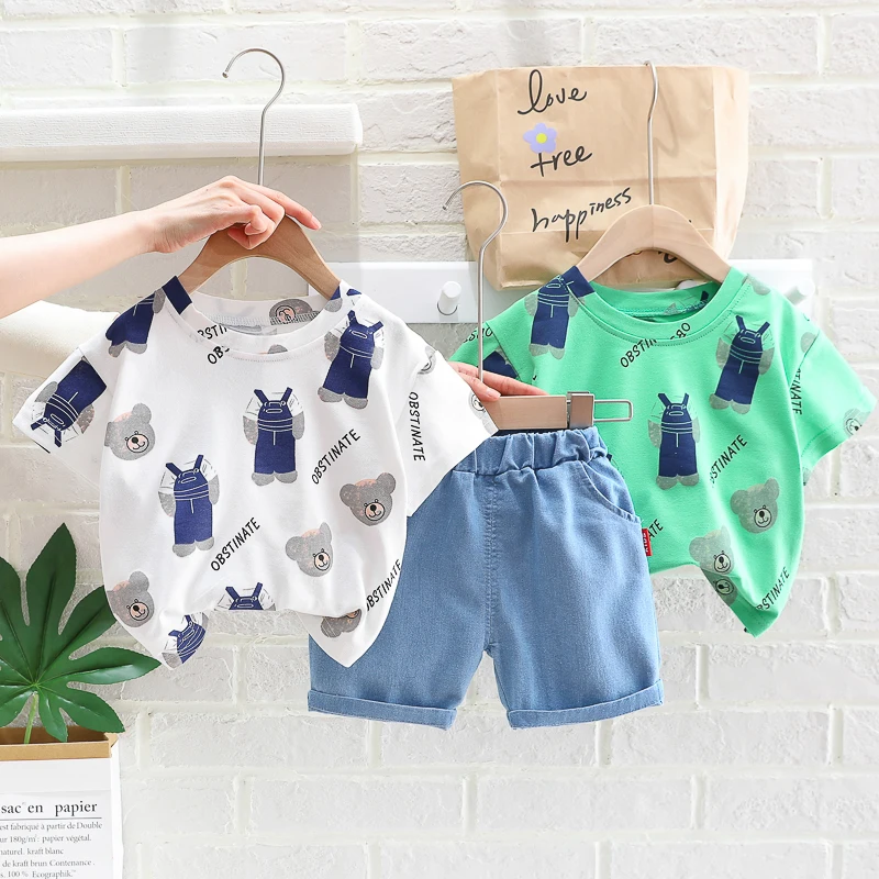 

XRT-BabyClothesToddlerBoy Clothes 0-5 Years Old Summer Short-Sleeved Shorts Suit Baby Printed Shirt Casual Shorts Two-Piece Suit