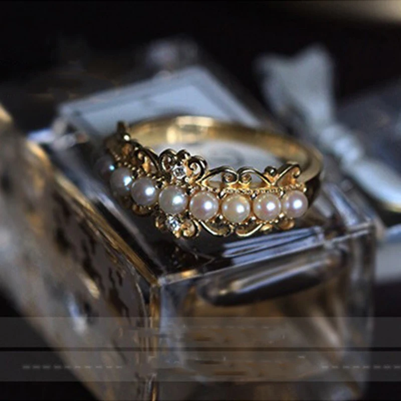 14K Yellow Gold Color Origianl White Pearl Ring for Women Wedding Fine Jewelry Gift for Girlfriend silver ring wedding rings gold rings gemstone ring golden ring