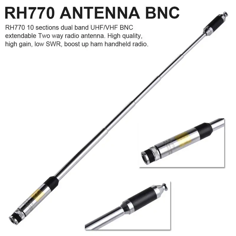 

RH770 Antenna BNC Walkie-talkie Antenna 144/430Mhz 3.0/5.5dBi 20W Telescopic Antenna HT/Scanner