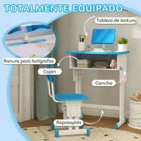 Homcom Ensemble bureau et chaises pour enfants réglables 60X45X90-102 cm Bleu 5