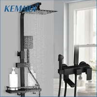 ก๊อกน้ำฝักบัว KEMAIDI สีดำ แบบ 4 ทาง ระบบฝักบัวแบบเรนชาวเวอร์ ผสมน้ำร้อนน้ำเย็น พร้อมหัวฉีดชำระและชั้นวางของในห้องน้ำ 1