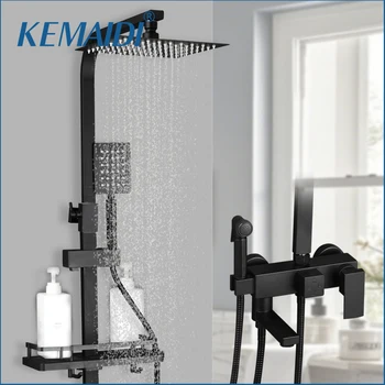 ก๊อกน้ำฝักบัว KEMAIDI สีดำ แบบ 4 ทาง ระบบฝักบัวแบบเรนชาวเวอร์ ผสมน้ำร้อนน้ำเย็น พร้อมหัวฉีดชำระและชั้นวางของในห้องน้ำ 1