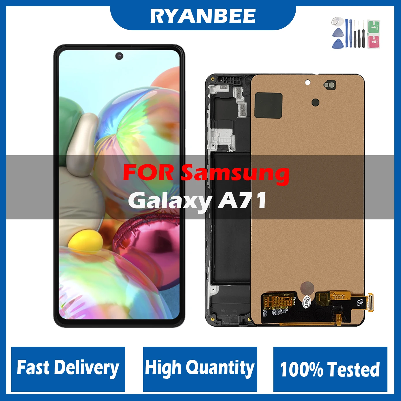 Schermo Super Amoled Con Cornice, Per Samsung Galaxy A71 A715 A715F Display Lcd Touch Screen Digitizer Assembly Panels